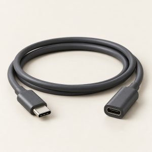 AI-generated concept image: usb-c extension cable on a warm ivory studio background.